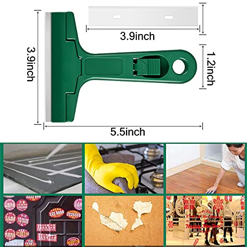 [Australia] - 2pack 5.5 inches Industry Glass Scraper Scraping Hand Tool, T Shape Razor Blade Scraper with 20x Blades, Steel Scraping Knife for Window Stove Windshield Aquarium Tile Floor Wall Cleaning (Green) Green 