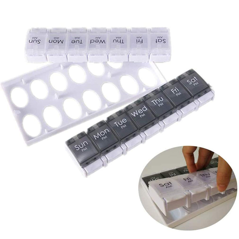 [Australia] - Black & White - Pill Box 7 Day with 14 Compartments Two Times Bounce Open Pill Dispensers Reminder for Vitamins Fish Oils Supplements Medication Black White 