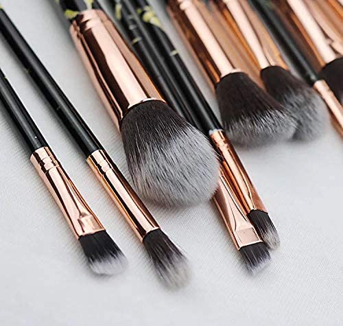 [Australia] - Nevsetpo Marble Makeup Brushes Set with Sponge Silicone Facial Brushes Synthetic Foundation Eyeshadow Contour Face Kabuki Make up Brushes Set for Girls (10+2pcs, Marble Black) 