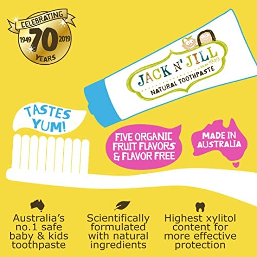 [Australia] - Jack N' Jill Kids Natural Toothpaste, Made with Natural Ingredients, Helps Soothe Gums and Fight Tooth Decay, Suitable from 6 Months Plus Berries and Cream Flavour 1 x 50g 