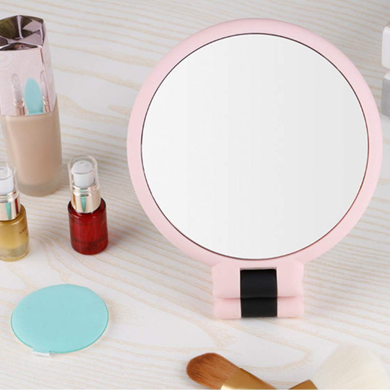 [Australia] - FUHUIM 1x 15x Magnifying Handheld Mirror, Double Sided Pedestal Magnification and True Image Makeup Mirror, Compact Size and Portable Vanity Cosmetic Mirror for Girl, 9.3" L x 1.9" W Pink 