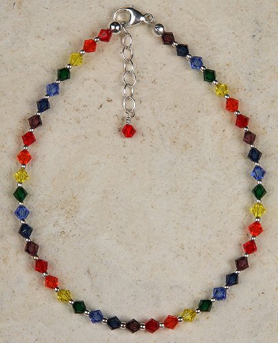 [Australia] - Anklet - Chakra Colors, Crystal Beads with Chain Extension 