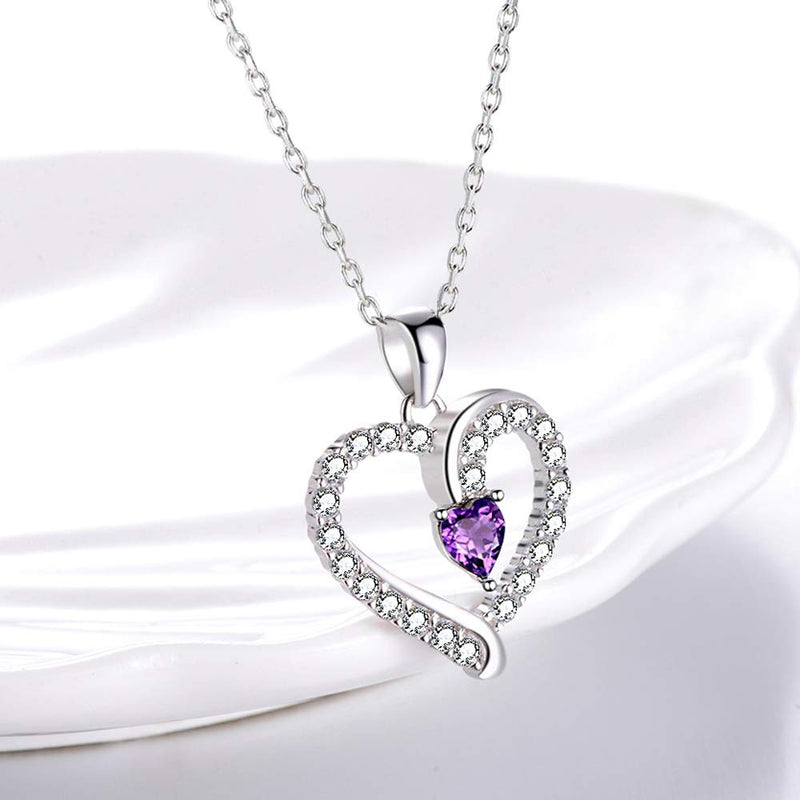 [Australia] - Amethyst Jewelry for Women Teen Girls Birthday Gifts Necklace for Wife Mom Sterling Silver Love Heart Jewelry Gifts for Her Anniversary Love Heart Purple Amethyst Necklace 