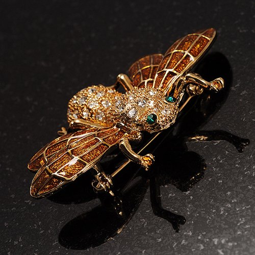 [Australia] - Avalaya Flying Bee Gold Crystal Brooch 