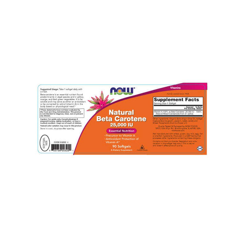 [Australia] - NOW Supplements, Natural Beta Carotene 25,000 IU, Essential Nutrition, 90 Softgels 90 Count (Pack of 1) 