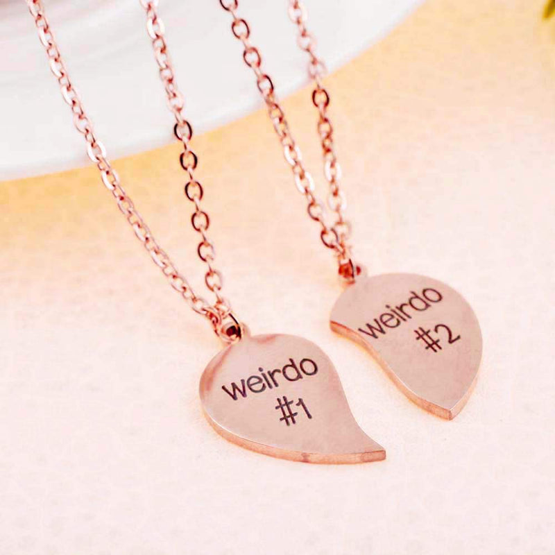 [Australia] - MJartoria Best Friend Necklaces BFF Necklace for 2 Friendship Valentines Day Gifts Split Heart Necklace Weirdo 1 Weirdo 2 Best Friends Forever Pendant Set Rose Gold-1weirdo #1 werido #2 