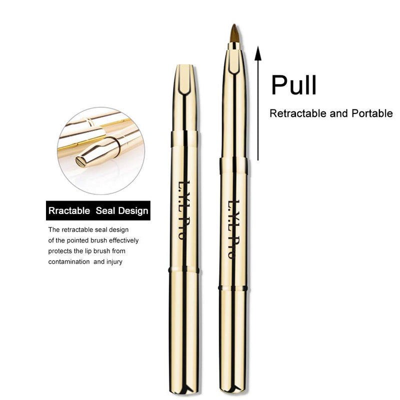 [Australia] - L.Y.L Pro Gold Retractable Lip Makeup Brushes Double-Ended Retractable Lip Brush Travel Lipstick Gloss Makeup Brush for Christmas Gifts 