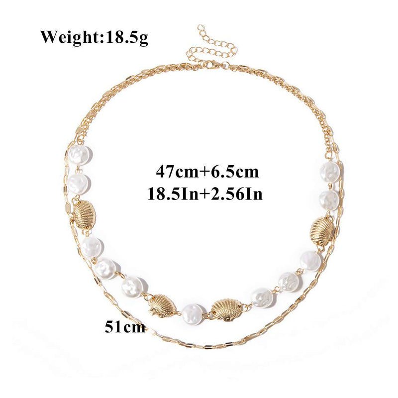 [Australia] - Jakawin Pearl Layered Necklace Shell Gold Multi-layered Necklaces Adjustable Chain for Women and Girls NK156 