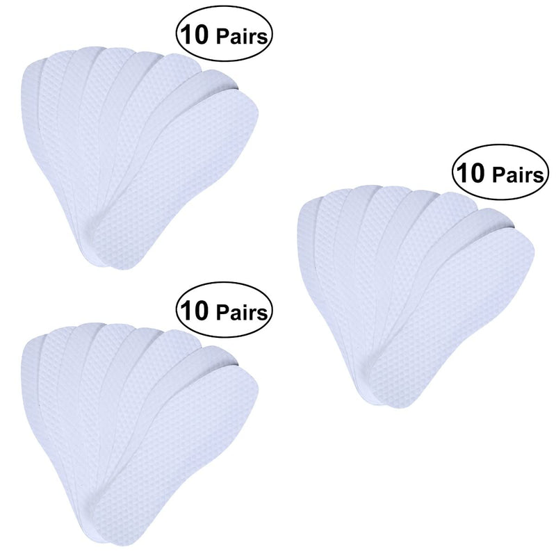 [Australia] - DOITOOL 30 Pairs Disposable Breathable Barefoot Insoles Flat Insole Liner Insert Sports Summer Foot Odor Eliminator Insoles Size 45 ( White ) 