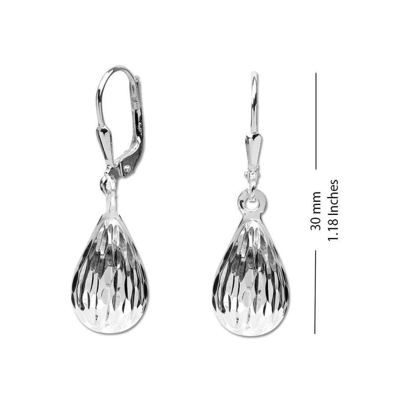 [Australia] - LeCalla Sterling Silver Jewelry Diamond-Cut Tear-Drop Leverback Earrings for Women Girl Oval Shape 