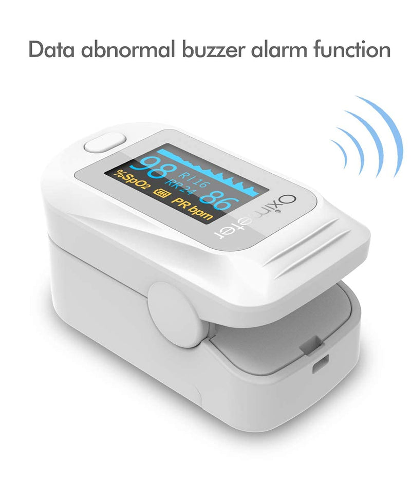 [Australia] - Tomorotec M130 Fingertip Pulse Oximeter Accurate Blood Oxygen Saturation Level (SpO2), Perfusion Index (PI), Pulse Rate (PR), Respiratory Rate (RR) Monitor Battery Lanyard [Sports & Aviation Use Only] White 