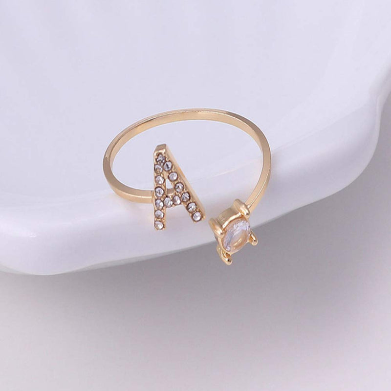 [Australia] - RINHOO 2PC/Set Initial Letter Alphabet Knuckle Rings A-Z Silver and Gold Crystal Adjustable Finger Ring for Women Girl Jewelry (gold+silver ) A 