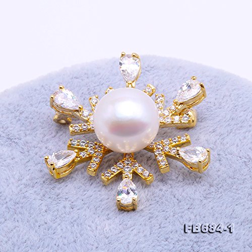 [Australia] - JYX Fine Snowflake-Style White Freshwater Pearl Brooches Pin Golden-Tone (Golden) 