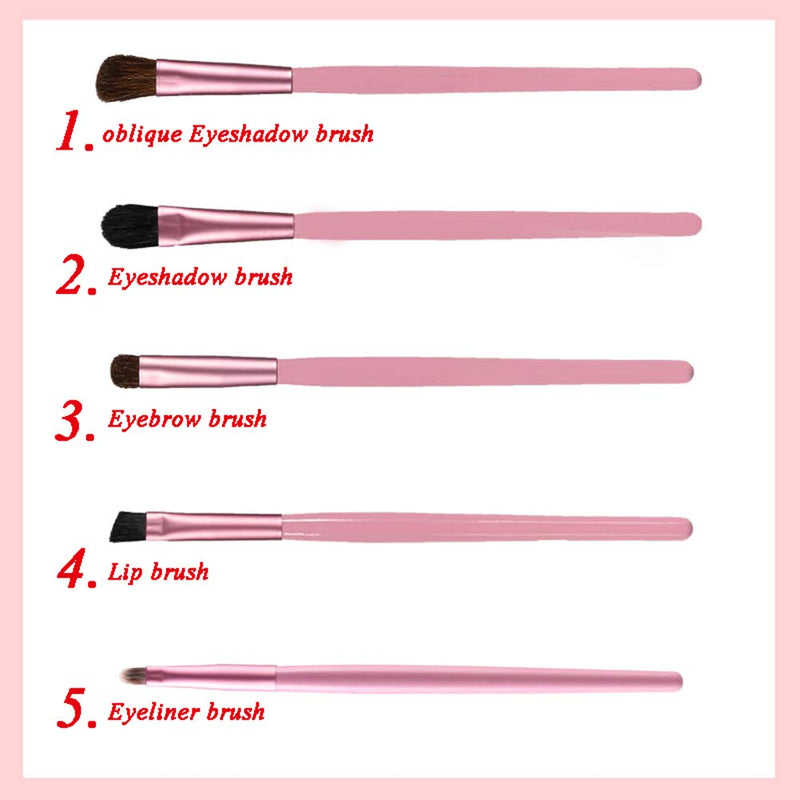 [Australia] - AKOAK 5Pcs/set Travel Portable Mini Eye Makeup Brush Set Apply Eyeshadow Eyeliner Eyebrow Brush Lip Makeup Brush Set Makeup Tools (pink) pink 