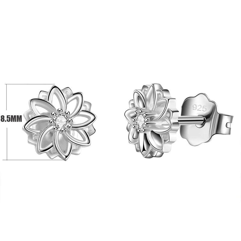 [Australia] - 925 Sterling Silver Stud Earrings, BORUO Lotus Flower Yoga High Polish Tarnish Resistant Earrings 