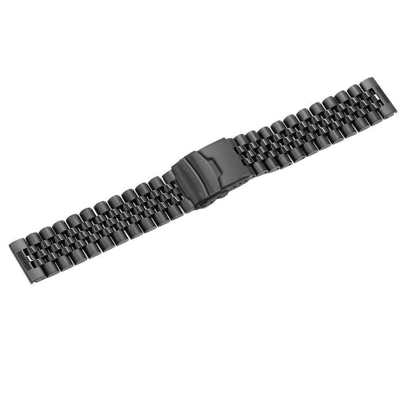[Australia] - 20mm 22mm 24mm Watch Strap for Women Men 3D Five Rows Units Watch Bracelet Sports Replacement Band Metal Flip Over Clasp Black Silver 