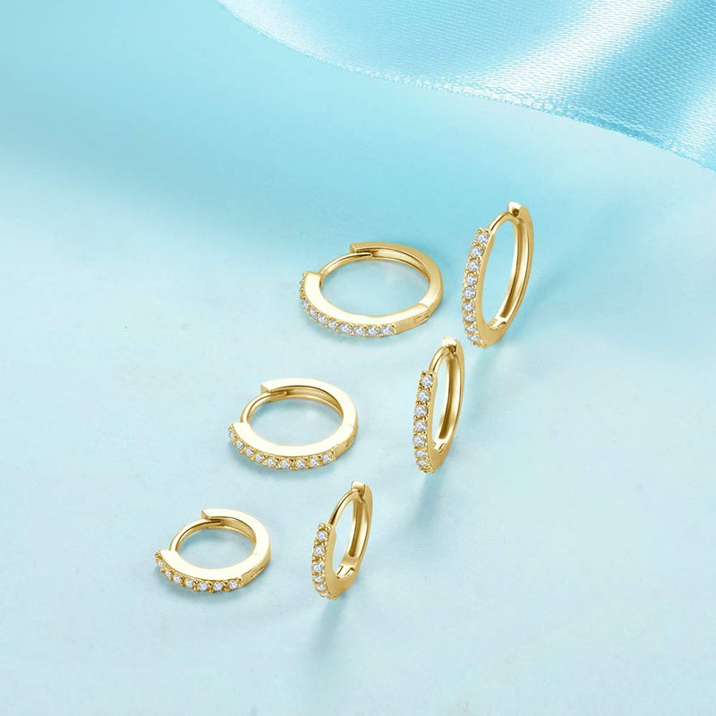 [Australia] - Silver Hoop Earrings for Women, 925 Sterling Silver Huggie Hinged Earrings with AAA Cubic Zirconia, Diameter 13mm Hypoallergenic Small Sleeper Hoop, 8/10/12/13MM Gold color-8mm 10mm 12mm+2mm ball +2mm CZ stud 