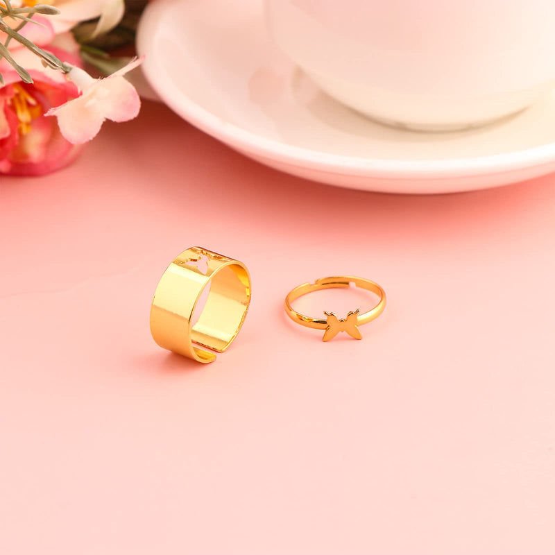 [Australia] - 2 Pieces Butterfly Rings for Couples, Lovers, His & Hers Promise Ring Alloy Couples Wedding Engagement Bands Top Ring gold 