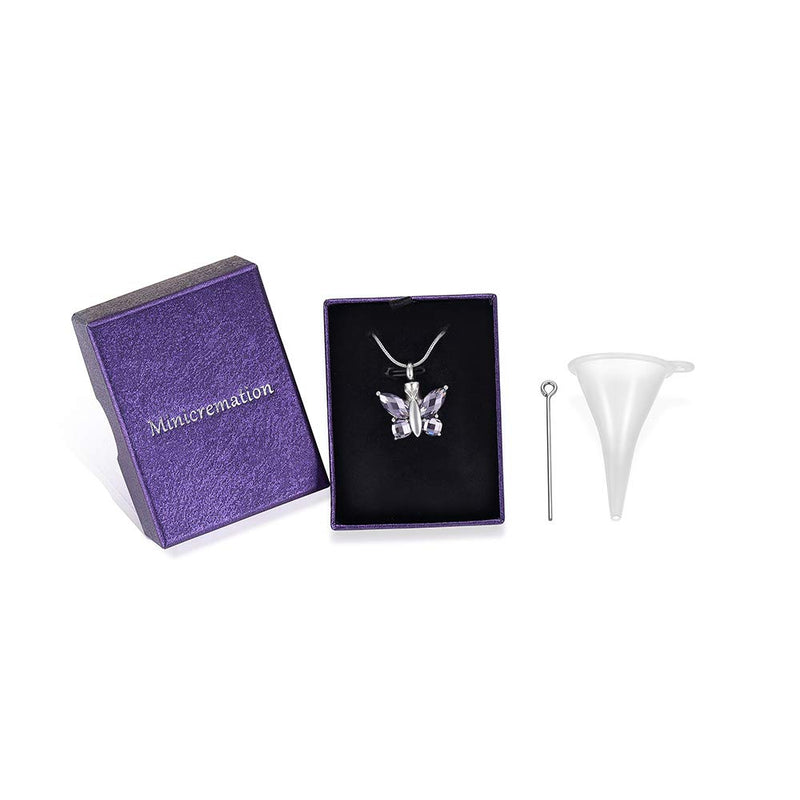 [Australia] - Butterfly Cremation Necklace for Ashes Memorial Keepsake for Beloved's Ashes Cremation Jewelry for Ashes Urn Pendants for Human Ashes Adult Purple 