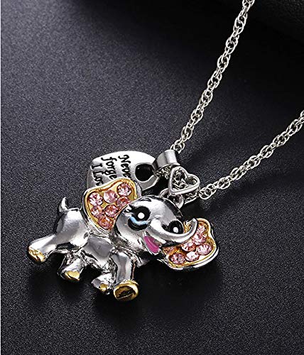 [Australia] - BELUCKIN 4Pcs/Set Cute Elephant Pendant Necklace Earring Finger Ring Set"Never forget that I love you" Letters Charm Jewelry Set Gift set/4 