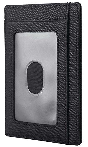 [Australia] - Travelambo Front Pocket Minimalist Leather Slim Wallet RFID Blocking Medium Size-Crazy Horse Black Cros 