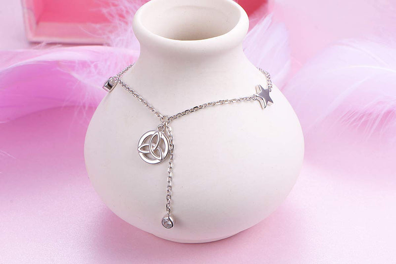 [Australia] - YinShan Mother's Gifts Celtic Knot/Shell Fish Bones Dangle Anklet for Women S925 Sterling Silver Adjustable Foot Beads Star Ankles Bracelet Jewelry 9 10 Inches Birthday Gift Easter Jewelry 