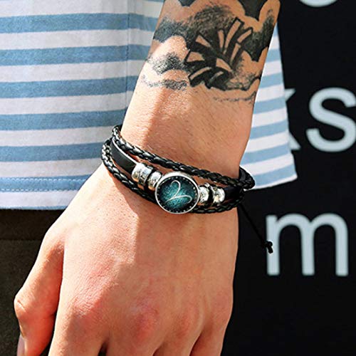 [Australia] - Retro 2pcs Sagittarius Zodiac Bracelet for men 12 Constellation Beaded Hand Woven Leather Bracelets Braided Punk Chain Cuff (Sagittarius)… Aquarius 