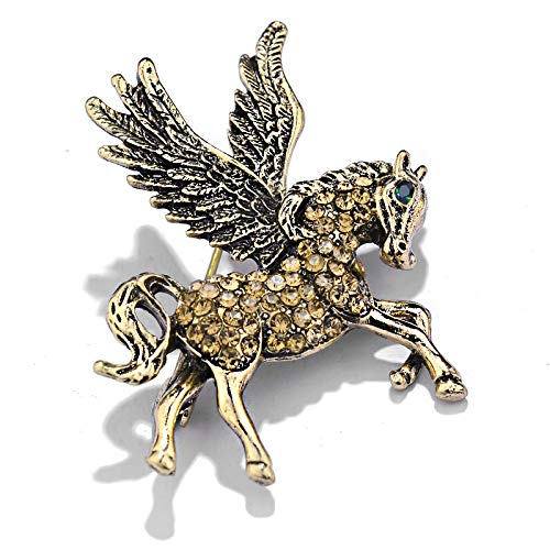 [Australia] - Flying Horse Brooches Pin for Women Unicorn Rhinestone Vintage Enamel Pin Gifts Horse Lapel Men's Animal Big Brooch Jewelry Antique gold 