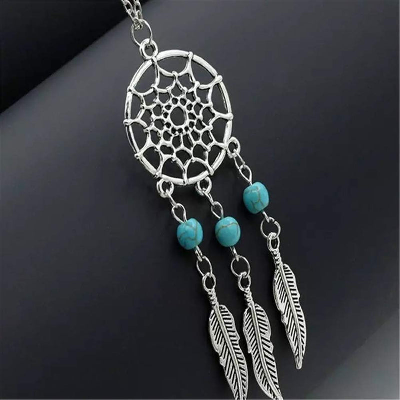 [Australia] - Bohemian Dream Catcher Necklace, AILUOR Feather Turquoise Beads Long Chain Necklace Jewelry for Women Girl Gifts A 