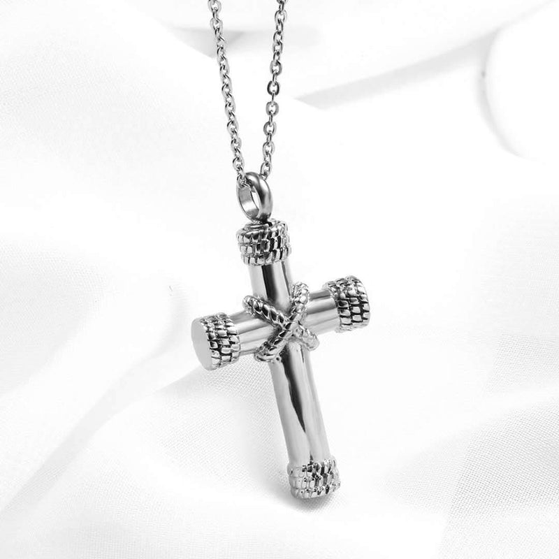[Australia] - MEMORIALU Cremation Cross Urn Necklaces for Ashes Stainless Steel Keepsake Memorial Ash Pendant Necklace Silvery 