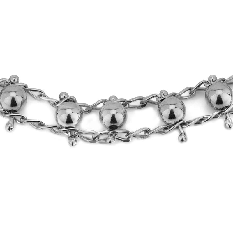 [Australia] - Vanbelle Sterling Silver Jewelry Double Layered Chain and Hanging Beads Anklet with Rhodium Plating for Women and Girls 