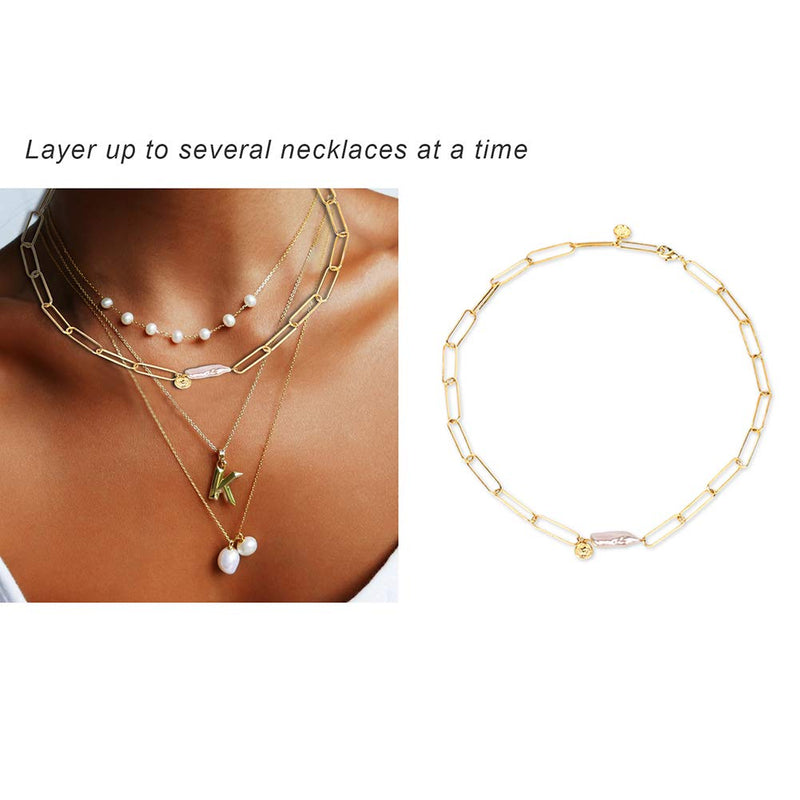 [Australia] - Une Douce Choker Necklaces for Women, Chain Link Choker Necklace, Dainty Choker with Baroque Pearl Pendant, Gold Choker Necklace with Coins, Statement Trendy Jewelry, for Women and Girls 