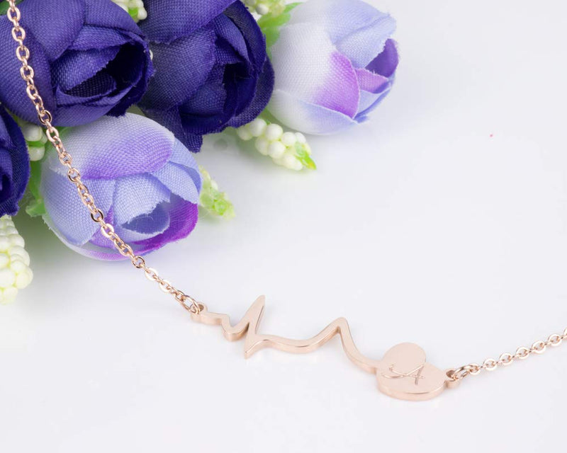 [Australia] - WDSHOW 18k Rose Gold Plated Initial Heartbeat Necklace A 