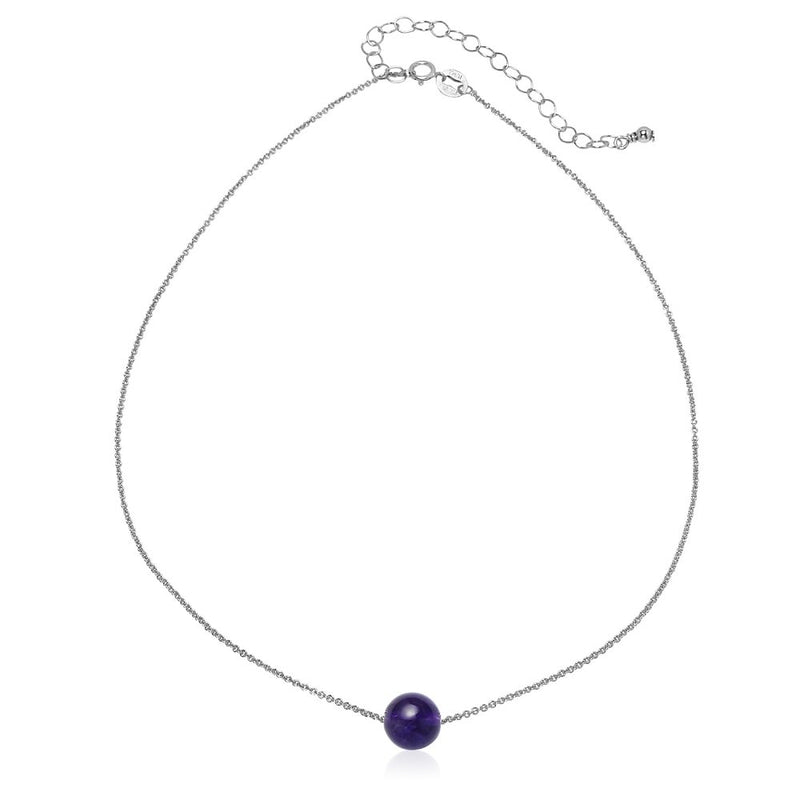 [Australia] - Sterling Silver Simulated Gemstone 8mm Bead Ball Dainty Choker Necklace Simulated Amethyst 