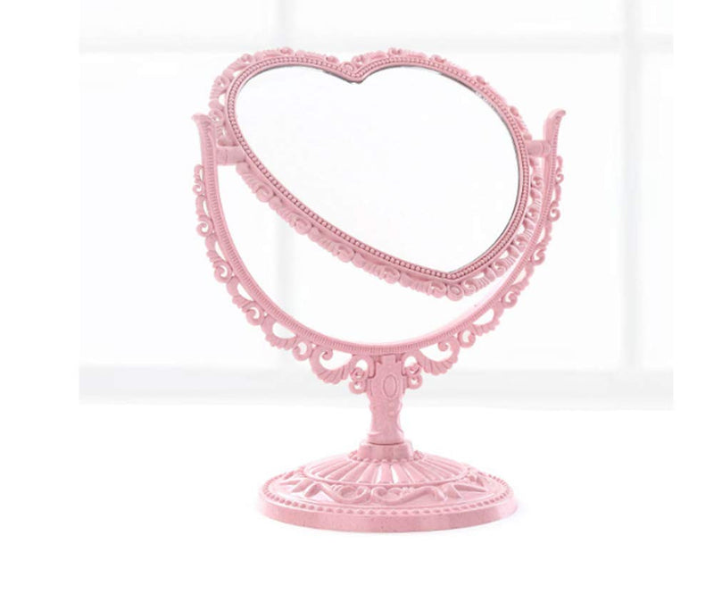 [Australia] - AKOAK 1 Pack Simple and Detachable Double-Face Heart-Shaped Makeup Mirror Can Rotate The Dressing Table（Four-Color） (Pink) Pink 