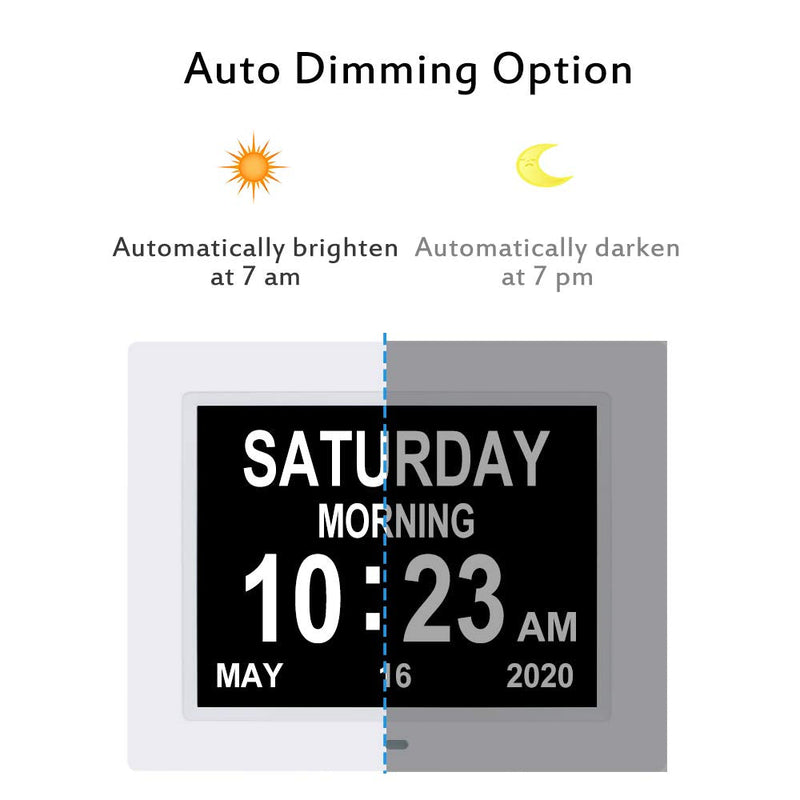 [Australia] - LaMi 2022 【Upgraded】 8 Inch Digital Date Day and Time of Week Clock -8 Alarm Reminders,AM/PM ,Dementia Clocks with Extra Large Non-Abbreviated Day&Month for Seniors, Memory Loss, Alzheimer's ( White) 