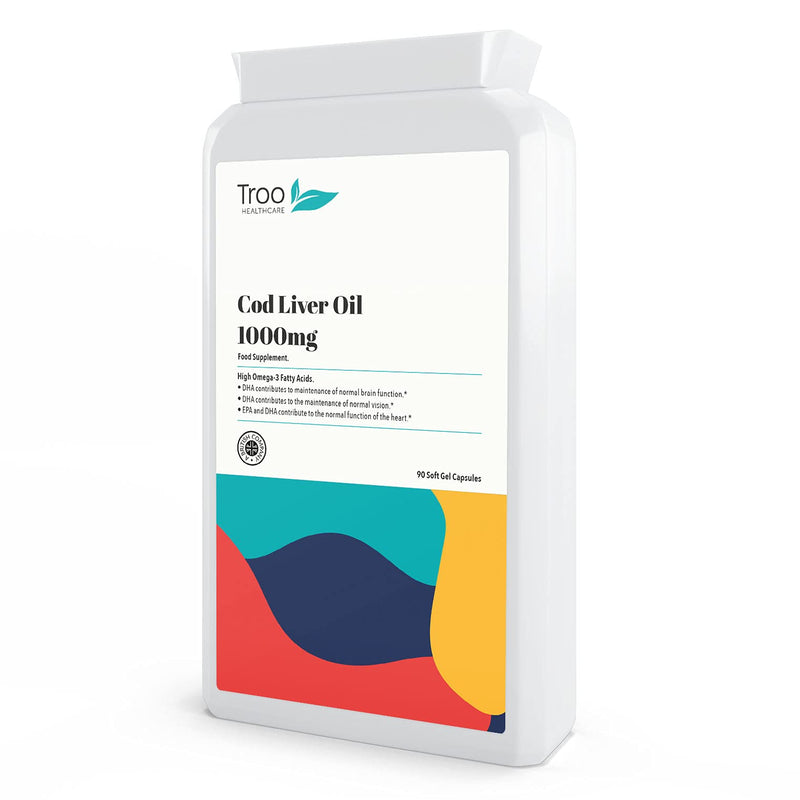 [Australia] - Cod Liver Oil Supplement 1000mg - 90 Soft Gel Capsules - Daily Omega 3 Supplement with DHA and EPA Essential Fatty Acids to Support Normal Function of The Heart, Brain and Eyes 