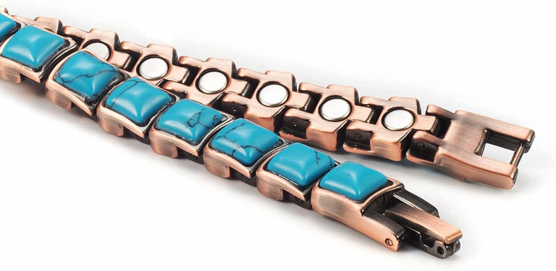 [Australia] - Magnetic Copper Bracelet for Women with Turquoise Blue Semi Precious Gem Stones - 20 cm-Valentine's Gift -Mother's Day Gift 
