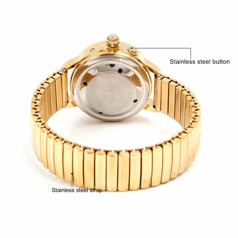 [Australia] - MAUJOY Quality Clear and Loud Voice American Voice Accent Ladies Golden Talking Watch Speaks The Time, Date or Alarm time for Elderly, Impaired Sight or Blind. White Face-Black Numbers-Expansion Band 