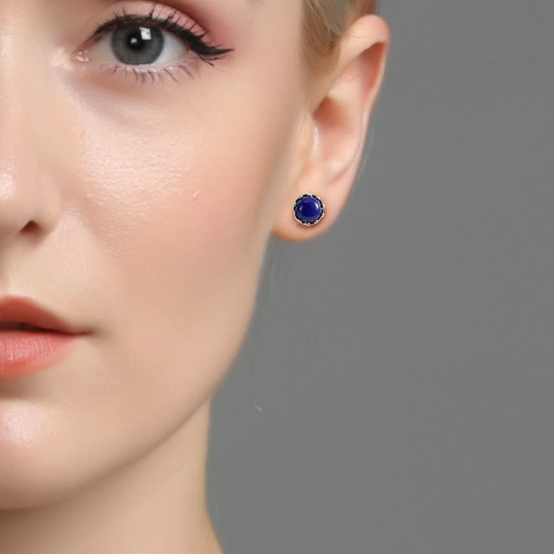 [Australia] - Jewboo 925 Sterling Silver Inlay Lapis Lazuli Earrings Crown Design Gemstone Studs For Woman Gift 