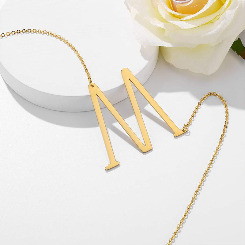 [Australia] - IEFWELL Large Sideways Initial Necklace for Women - Silver Gold Plated Stainless Steel Large Big Sideways Initial Letter Necklace Crooked Oversized Initial Necklace for Women Girls A-Gold 