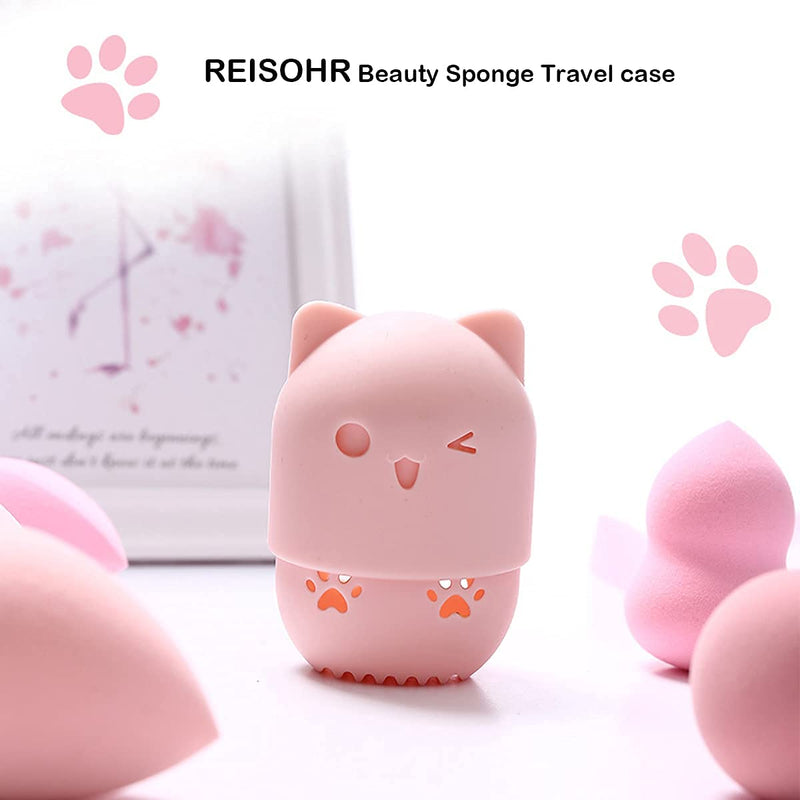 [Australia] - Makeup Sponge Holder, Beauty Sponge Holder + Makeup Blender Travel Case Beauty Sponge Blender Drying Stand & Storage Containers by REISOHR Pink + Gold 