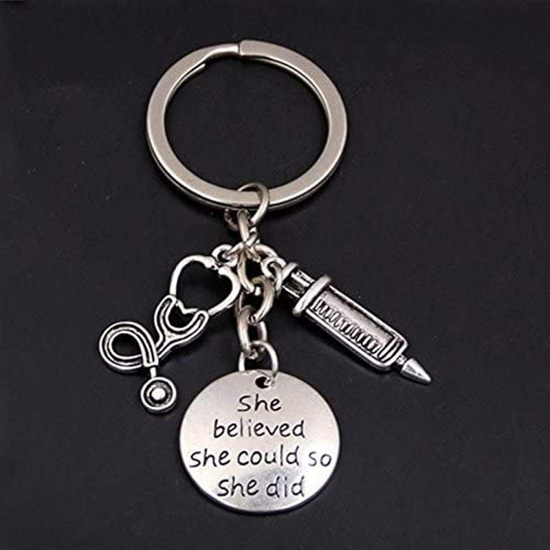 [Australia] - Medinc She believed she could so she did Syringe Stethoscope Keychain Key Chain Keyring Doctor Nurse Physicians Medical Student Graduation Gift Jewelry 