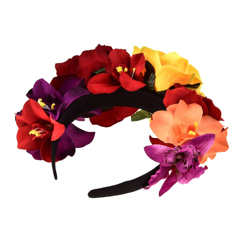 [Australia] - Bohemia Floral Headband Rose Flower Crown Mexican Headpiece Day of the Dead Flower Crown Hair Accessories for Cosplay Carnival Party Beach Party Vacation 