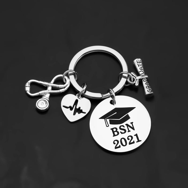 [Australia] - LQRI BSN 2021 Keychain BSN Bachelor of Science Nursing Gifts Medical Caduceus Class of 2021 Graduates Gift 