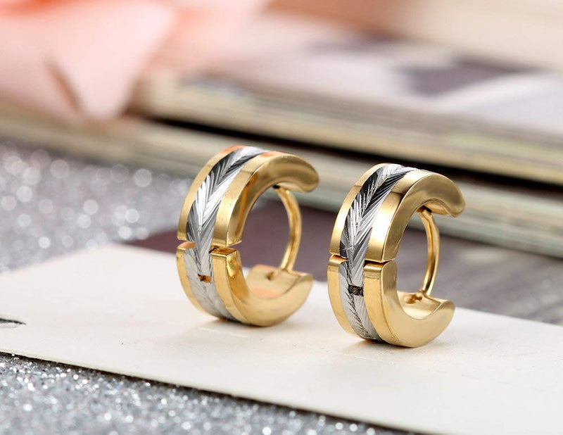 [Australia] - Flongo Men's Womens Biker Stainless Steel 4mm Wide Vintage Huggie Hinged Stud Hoop Earrings Gold 