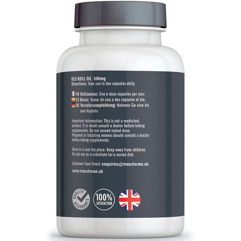 [Australia] - Superba Red Krill Oil Capsules 1000mg Serving, 180 x 500mg Easy Swallow Softgels, High Omega 3 EPA DHA & Astaxanthin, Sustainably Antarctic Sourced, Money Back Guarantee, by Transforme 