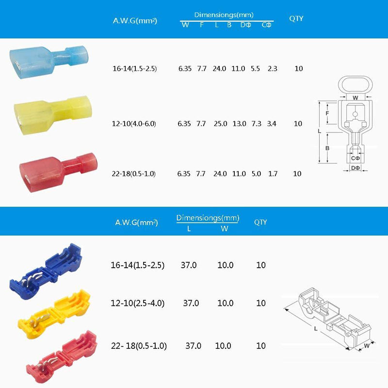 [Australia] - (60 Pcs/ 30 Pairs) MCIGICM T-Tap Wire Connectors, T Tap Electrical Connectors Quick Wire Splice Taps and Insulated Male Quick Disconnect Terminal 