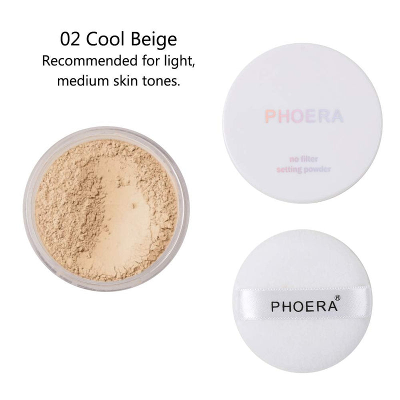[Australia] - PHOERA 30ml Foundation Liquid Full Coverage 24HR Matte Oil Control Concealer (Nude #102) with 6ml Makeup Lasting Facial Moisturizing Face Primer & Loose Powder + Puff (Cool Beige #02) 