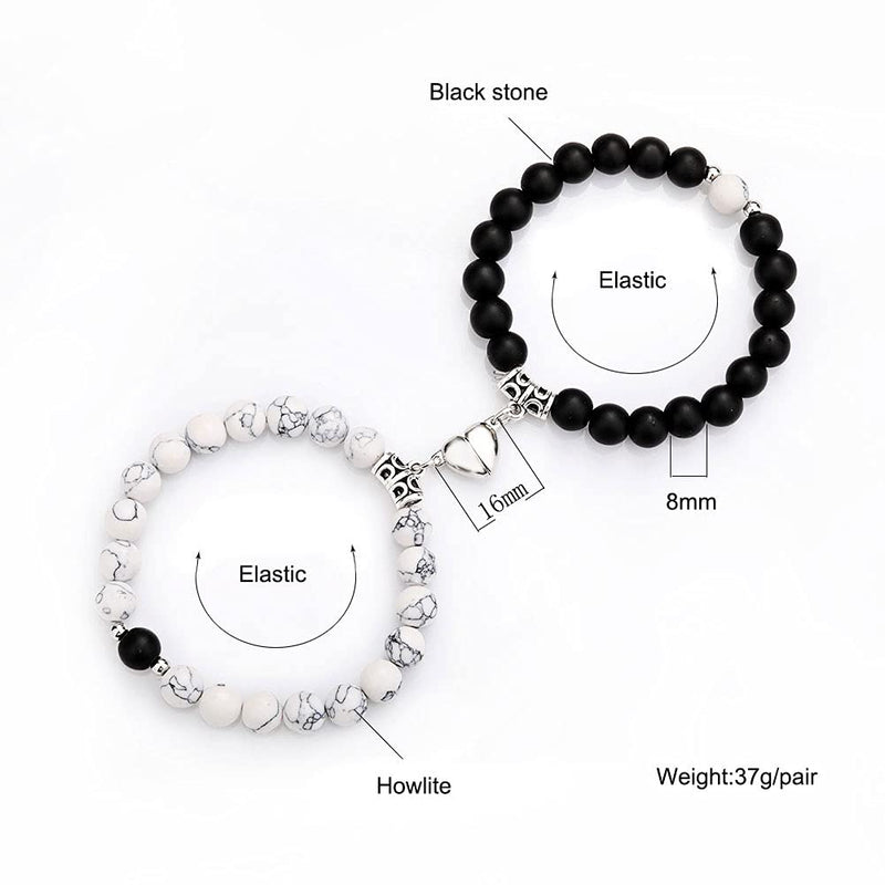 [Australia] - RUIZHEN Magnetic Couples Bracelets for Women Men Mutual Attraction Relationship Matching Friendship Stretch Bracelet for Him and Her A1:black & white(heart magnet) 